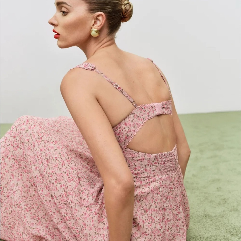 Reformation Pink Floral Backless Dress
